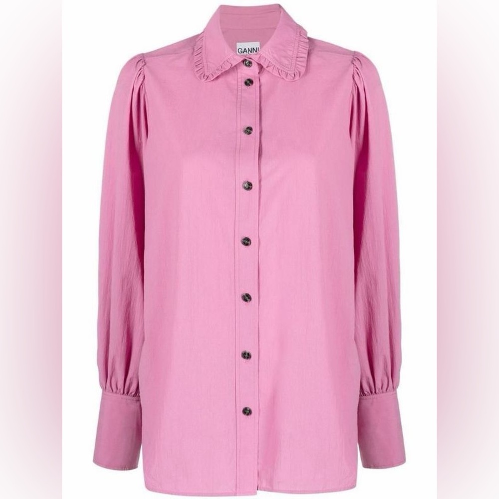 GANNI PINK PUFF SLEEVE BLOUSE BUTTON DOWN XS 32